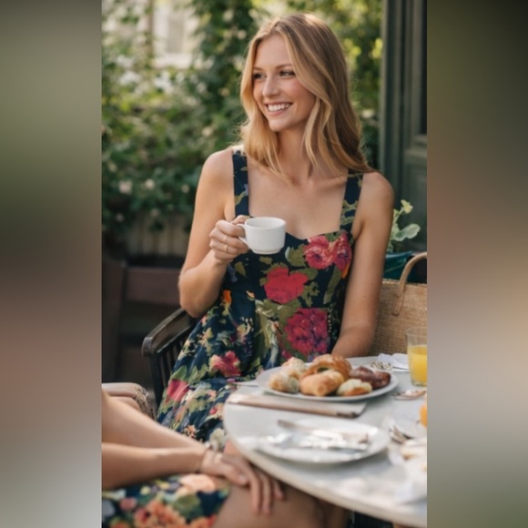 Sézane Salie Floral Print Fit & Flare Sundress in Navy Multicolor Size Us 8 - Picture 6 of 16